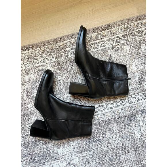 Vintage Wesley & Co Chunky Heel Black Leather Ankle Boots Booties 7 Zip Up - Picture 11 of 14